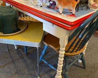 Cow creamer collection cute blue chairs $5 each, yellow Formica top childs table $30