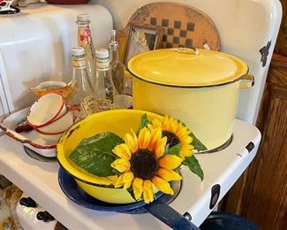 Yellow enamelware and red and white!