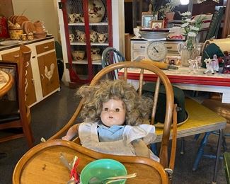 Vintage composite Shirley Temple $45 antique high chair $65