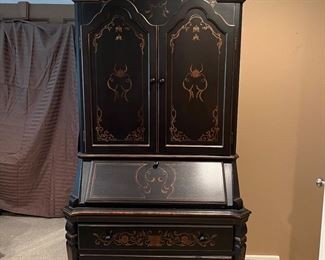 Reproduction Black and stenciled drop front secretary