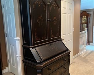 Reproduction Black and stenciled drop front secretary great shape