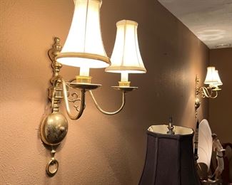 Pair of vintage brass double lamp sconces 