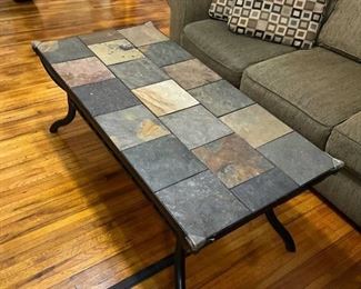 Slate tile top coffee table 48 x 24 x 19.5