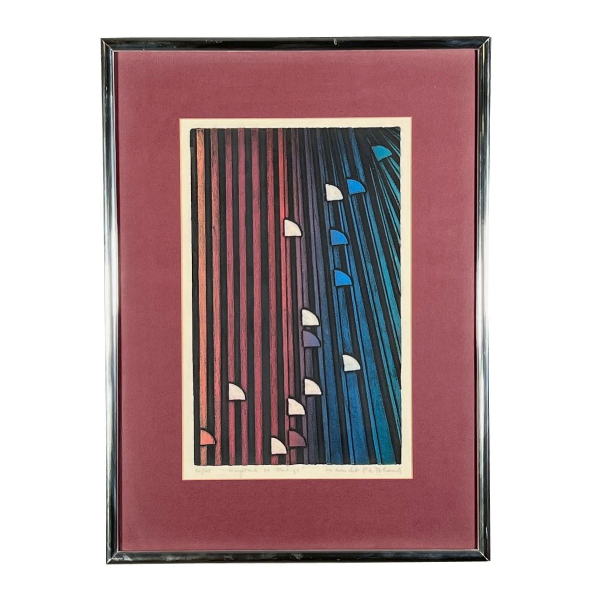 HARRIET FEBLAND (20TH/21ST CENTURY) | Haystacks 80 Indigo
Ed. 20/25, pencil signed lower right, titled lower margin
Colorful geometric abstract composition - w. 15.5 x h. 21 in (frame)