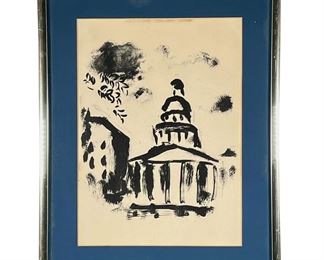 AFTER MARC CHAGALL | Monochrome lithograph after Marc Chagall, showing the Capitol Building; no apparent signature. - w. 15 x h. 19.5 in (frame)