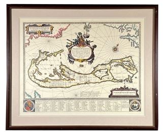 MAPPA AESTIVARVM INFULARUM ALIAS BARMVDAS… | Reprint colored map of Bermuda, matted in a wood frame. - w. 26 x h. 22 in (frame)