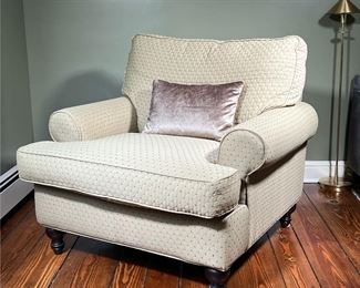 ROBIN BRUCE UPHOLSTERED ARMCHAIR | With textured patterned upholstery on wood feet. - l. 39 x w. 41 x h. 35 in
