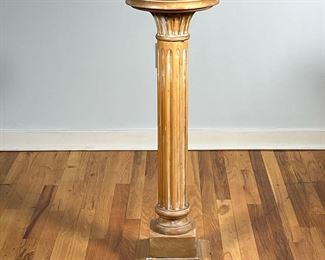 CARVED WOOD COLUMN | Light wood pedestal / display column with fluting, made in Italy. - h. 34.5 x dia. 11 in
