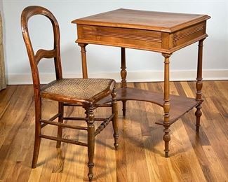 (2PC) DESK SUITE | Including a wooden lift top desk and a hairpin back chair with cane seat. l. 21 x w. 25.5 x h. 29.5 in (Desk)
