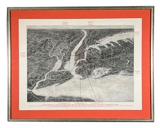 THE WANAMAKER STORE MAP ADVERTISEMENT | In the heart of greater New York in the Metropolitan District – the John Wanamaker store. - w. 30 x h. 23 in (frame)