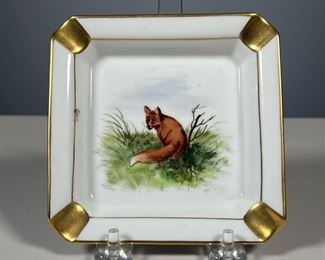 ROSENTHAL FOX ASHTRAY | Hand painted fox ashtray with gilt accents by Rosenthal, made in Munich Germany - #679. -  l. 5 x w. 5 in