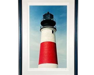 SANKATY HEAD LIGHTHOUSE PHOTOGRAPH | A vibrant color fine art nautical photograph of Nantucket lighthouse, titled and signed on the mat; nicely framed. - w. 22 x h. 32 in (frame)