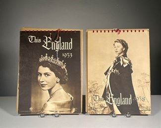 (2PC) “THIS ENGLAND” CALENDARS | Includes: This England 1953 calendar and This England 1958 calendar, both featuring Queen Elizabeth II. - w. 10 x h. 13.5 in