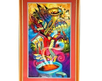 NEW ORLEANS POSTER | Colorful poster “follow your passion” with French roast coffee at the bottom. -  w. 22.25 x h. 34.25 in (frame)