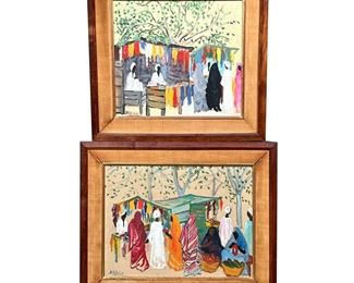 (2PC) PAIR D. POTIZIS PAINTINGS | Showing market scenes with figures before trees
Mixed media on panel
Both signed lower left, D. Potiziz or Potisis. - w. 18 x h. 16.5 in (frame)