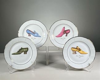 LIMOGES / GODINGER PLATES | Including mme pompadour; grand salon; atelier caprice, and another non legible, basketweave gilt rims. - dia. 7.5 in