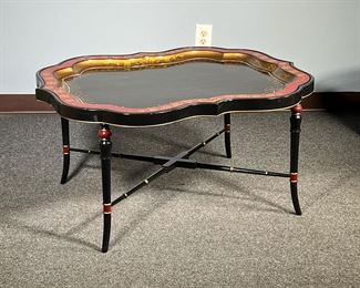 GILT PAINTED TRAY TABLE | Scalloped edges, removable composite tray table. -  l. 38 x w. 29 x h. 19 in