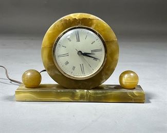 GREEN ONYX CLOCK | Sessions electric shelf clock with green onyx frame and base. -  l. 10 x h. 6.75 in