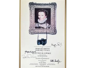 SIGNED “LETTICE & LOVAGE” POSTER | Signed by Maggie Smith, Margaret Tyzack, Paxton Whitehead, and Bette Henritze: framed and signed theater poster from the show “Lettice & Lovage” presented at the Barrymore Theater. - w. 14.25 x h. 22.25 in (frame)