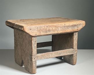 ANTIQUE FOOTSTOOL | Early wooden stool. -  l. 16 x w. 10.5 x h. 10.5 in