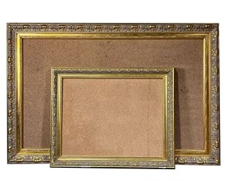 (2PC) BULLETIN BOARDS | Two bulletin / cork boards in similar gilt carved frames. - w. 45 x h. 30 in (largest)