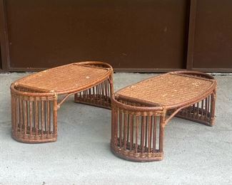 (2PC) PAIR WICKER BED TRAYS - Oval shape, with storage compartments on the sides. - w. 15 x h. 10.6 x dia. 29.5 in