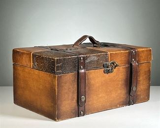 EMBOSSED LEATHER WRAPPED BOX | l. 15.5 x w. 9.5 x h. 7 in