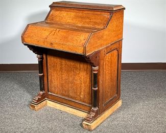 DAVENPORT DESK | Antique Davenport desk with unusual push top compartment with letter holder. - l. 24.5 x w. 21.25 x h. 35 in