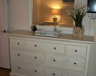 American Drew Furniture "Grand Bay" in Sea Salt 7 Drawer Dresser with Mirror