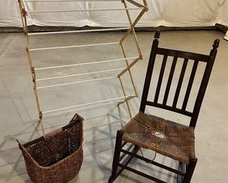 Drying Rack, Gathering Basket, Woven Seat Rocking Chair