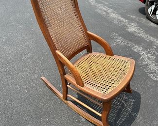 Antique Lincoln Caned Back Rocker Rocking Chair