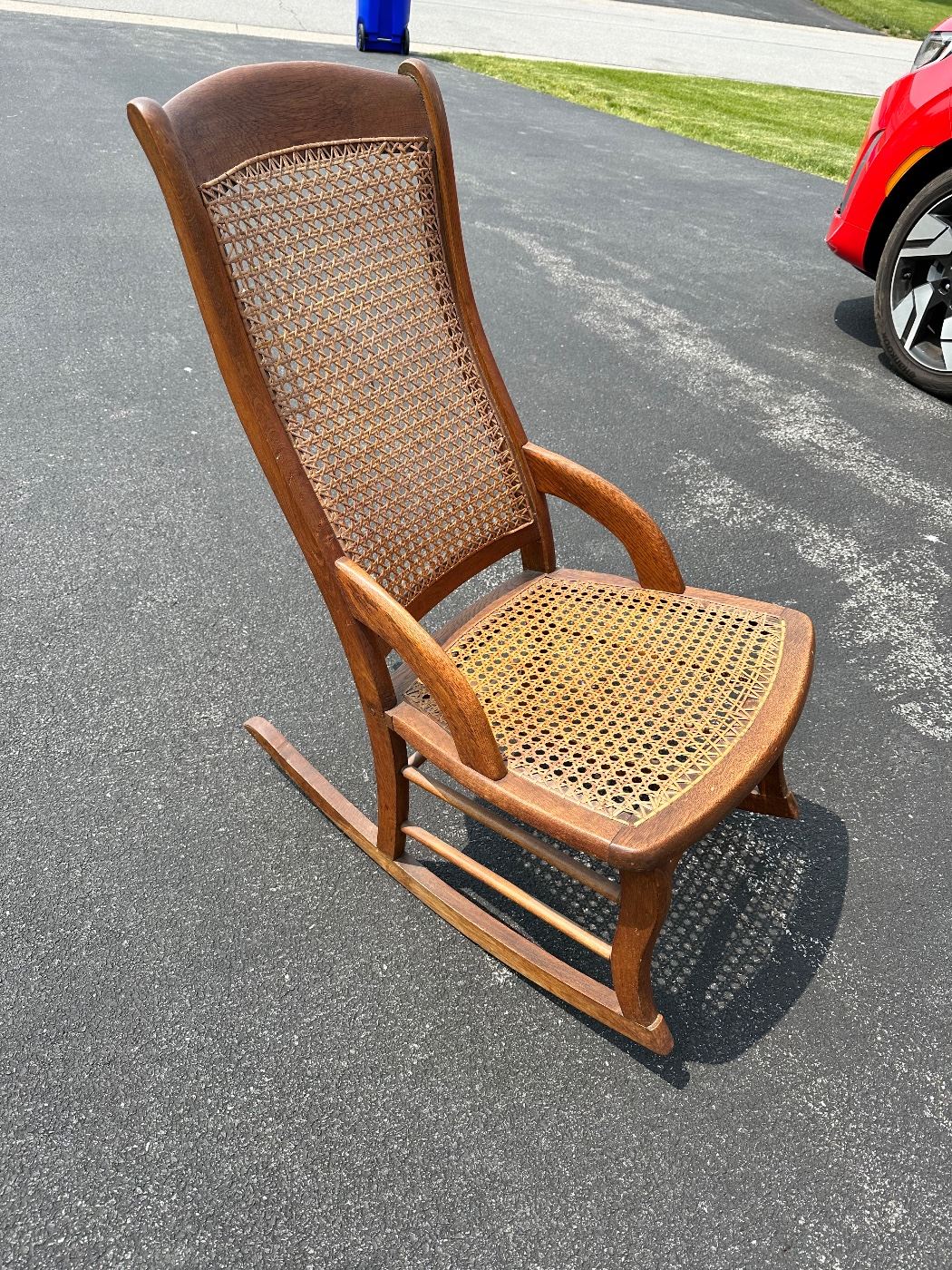 Antique Lincoln Caned Back Rocker Rocking Chair