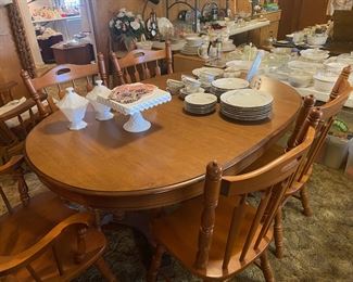 Tell City Young Republic Dining Table, Six Chairs and Hutch