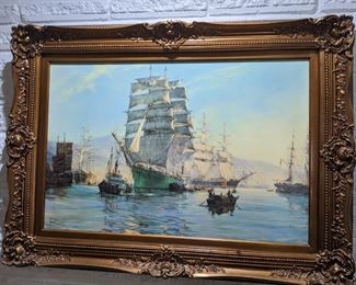 "THE THERMOPGLAE LEAVING FAIRCHOW" (MONTEGUE DAWSON 1895-1973) PRINT ON CANVAS PAINTING