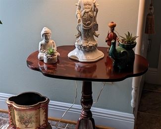 DROP LEAF LAMP TABLE with WHITE PORCELAIN BUDDHA LAMP