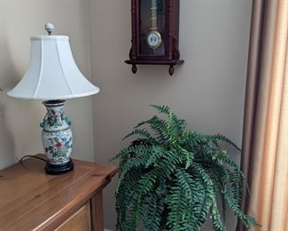 ASIAN LAMP, WALL CLOCK, FERN