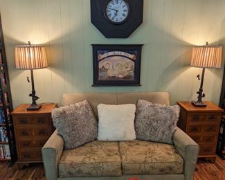 SMALL SIZE SLEEPER SOFA....PAIR OF 4 DRAWER LAMP CHESTS