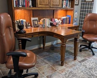 BOOKCASE OFFICE DESK for TWO with MATCHING OFFICE CHAIRS