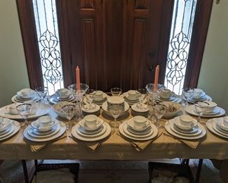 NORITAKE "CHERI" PATTERN CHINA SET (SERVICE FOR 12) plus LENOX CRYSTAL STEMWARE (SERVICE FOR 12)