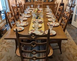 MATCHING PECAN DINING TABLE (3 LEAVES) & 8 CHAIRS