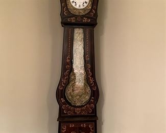 French Comtoise Grandfather Clock with Automated Pendulum    BUY IT NOW  $2,500.00     Seven Day Morbier movement, enamel face signed,   89" T, 19.25"W, 8.25"D   