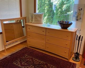 $120 Six drawer dresser with detachable mirror. Dresser is 67" w X 19" d X 36" h. Sold with mirror. Rug pictured sold in a separate photo. 