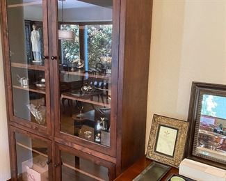 $520 Glass front bookcase or hutch contemporary look with adjustable shelves. 52"w X 15.5"d X 83"h