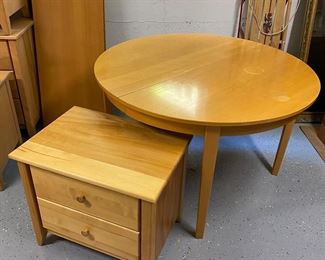 Round pine table with leaves. Pine side table/nightstand, sold in separate photos