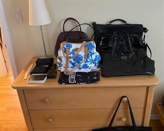 Handbags shown on three-drawer pine chest. Chest sold as a set in another photo.