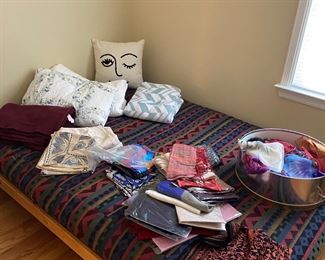 $40 Platform bed shown with scarves. Bed measurers 58w x 72l