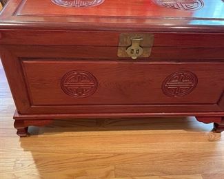 $590 Rosewood carved chest. 38.5w x 20d x 23.5h. Excellent condition!