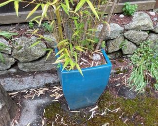$80 Square turquoise pt with bamboo. 13" sq. x 19.5"h