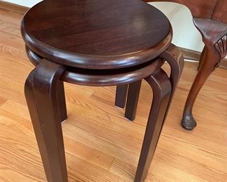 $40 Pair of Bentwood stacking stools. 13" dia. x 17"h