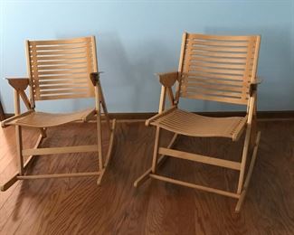 Unique slat back folding rockers.  Perfect for all season room.